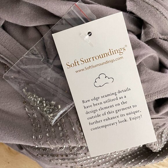 Soft Surroundings Top Medium Petite Beaded Taupe Rayon Blend NWT TP-2380 - Picture 5 of 7